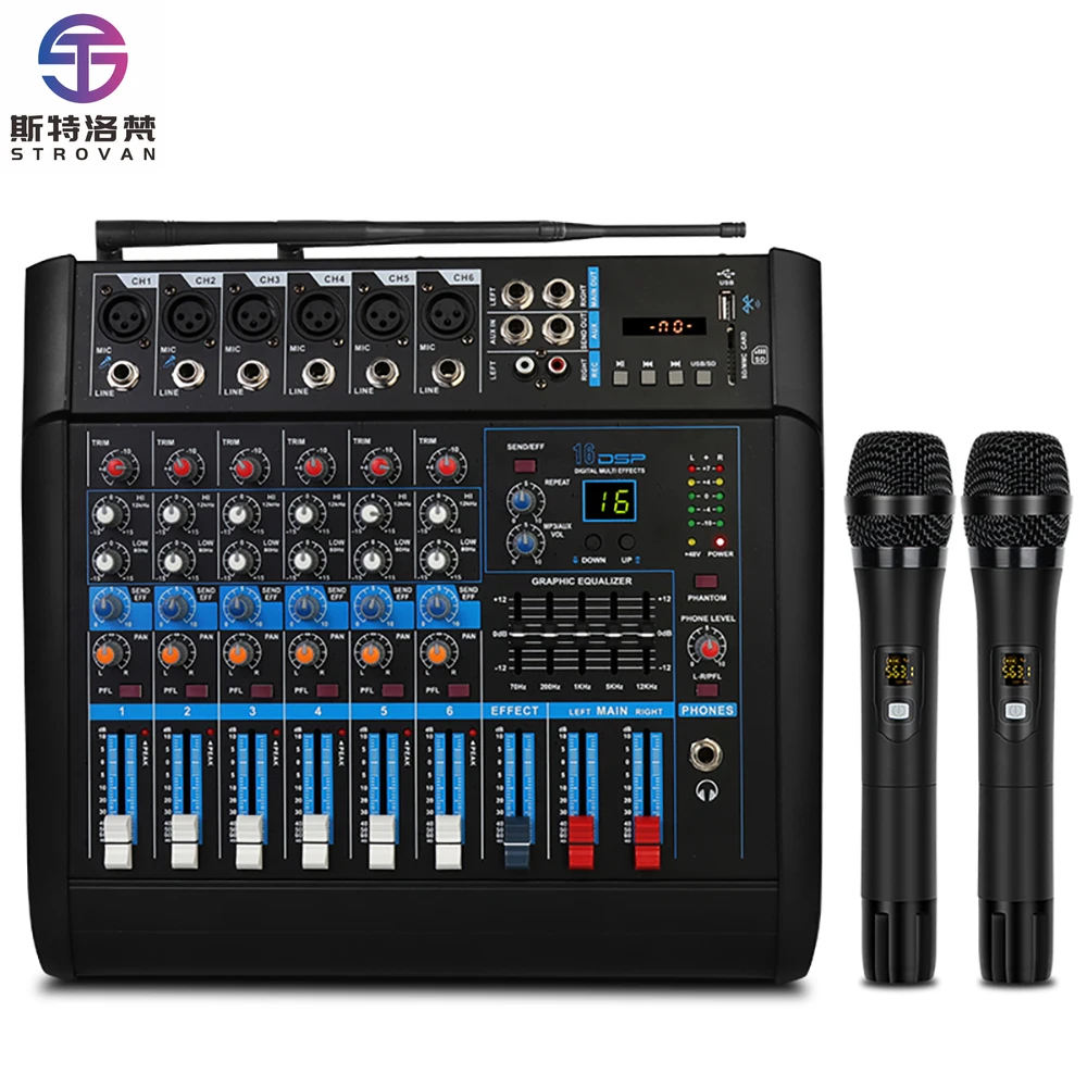 

GM7X Professional 350W+350W Audio Power Amplifier With 2 Wireless Microphones 6 Channel Powered Audio Mixer