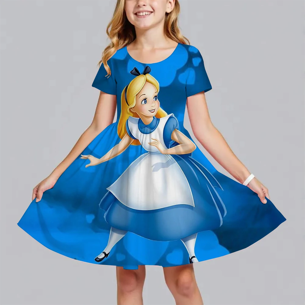 

New 3D Printing Dress Kid Short Sleeve Princess Frozen Clothing MINISO New Summer Girls Queen Elsa Dress Fashion Cartoon Cute