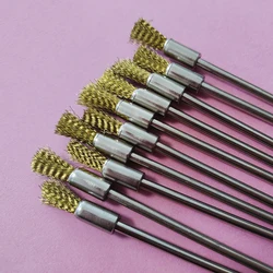 10Pc Brass Stainless Steel Wire End Brush Pen Shape Bristle Scratch Brushes Extension Rod 1/8