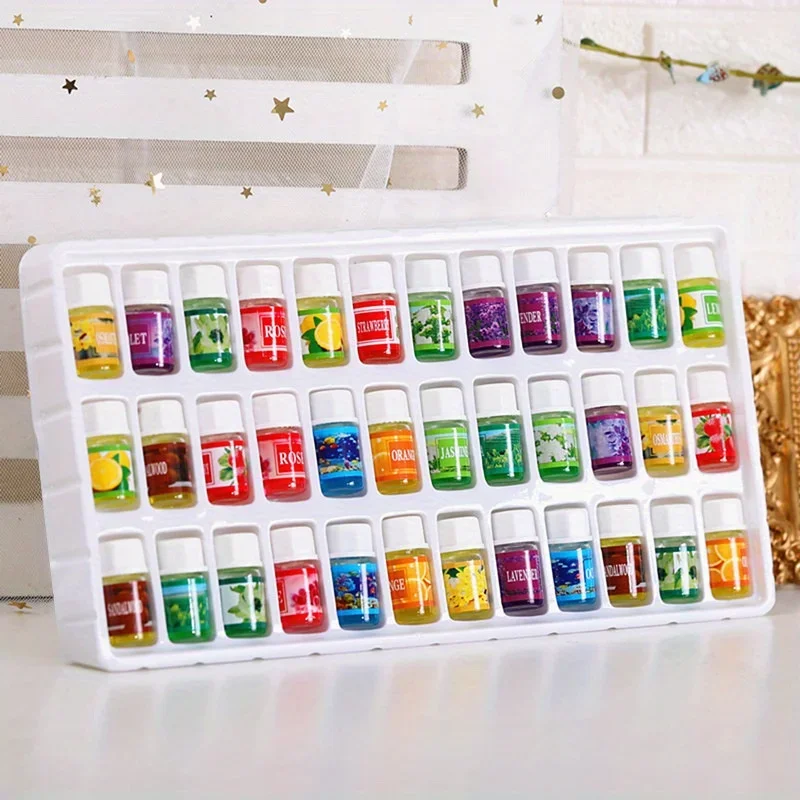 36pcs/box 12 Flavors Essential Oils Aroma Diffuser Air Humidifier Home Water-soluble Air Freshener Scents Fragrance Oil 3ml