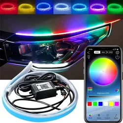2Pcs RGB Daytime Running Light DRL Universal Flexible Flowing Multi Color APP Remote LED Strip Turn Signal Lights