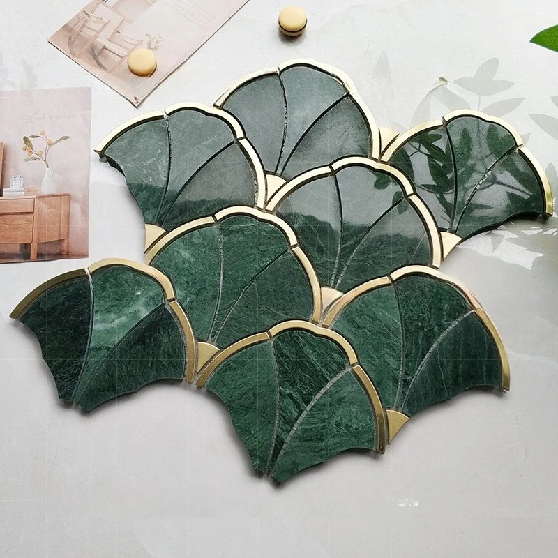 French light luxury water jet parquet marble mosaic villa background wall entrance floor tile living room bathroom tile