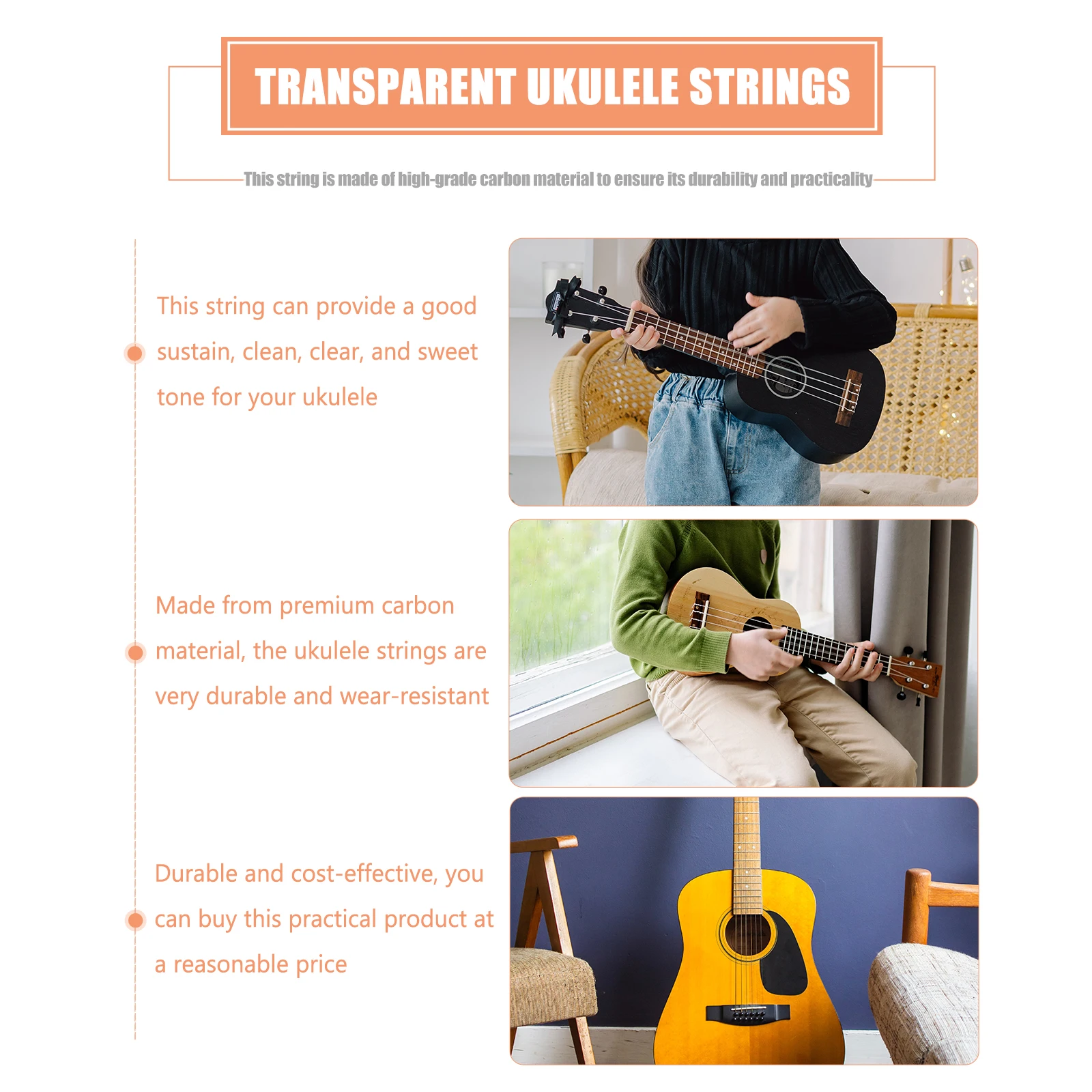 

4Pcs Long Lasting Carbon Ukulele Strings Quality Accessories for Instrument Repair and Replacement