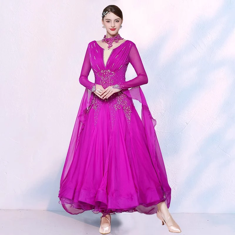 Abito da ballo da sala Concorso Prestazioni da donna Nuovo standard nazionale Valzer Amicizia Danza Abito altalena grande Maniche lunghe