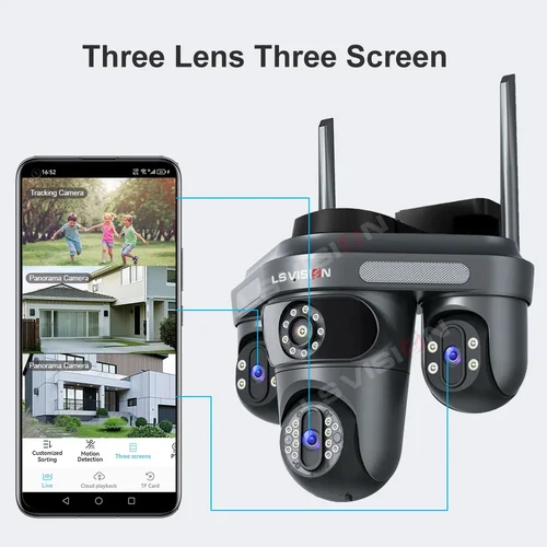 Imagen 2 del producto LS VISION 15MP tres pantallas WiFi cámara IP inalámbrica al aire libre tres lentes PTZ impermeable humano seguimiento automático cámaras de vigilancia