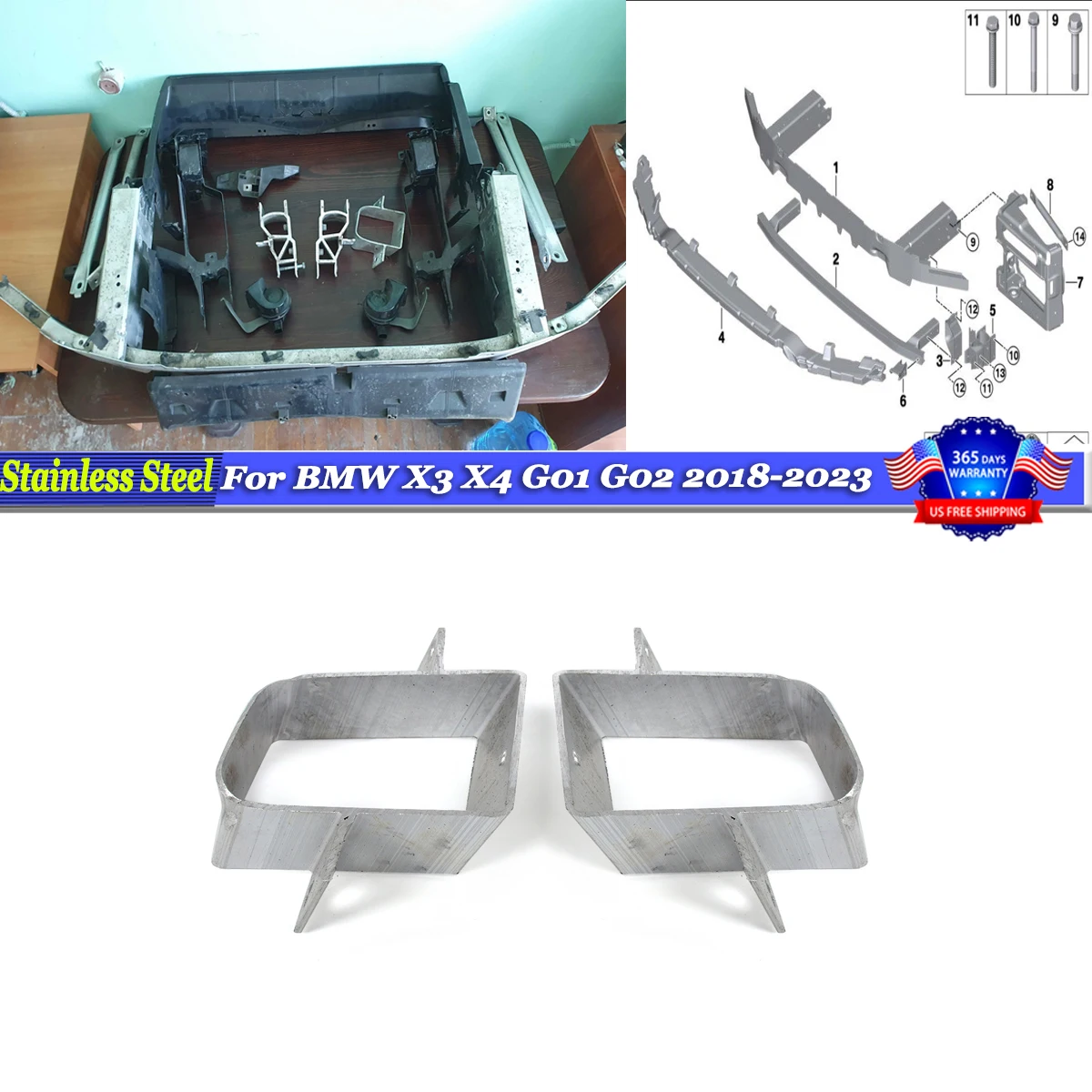 

Подходит для BMW X3 G01 F97 X4 G02 F98, бампер 2018-2023, левая и правая передняя нижняя вертикальная опора бампера.