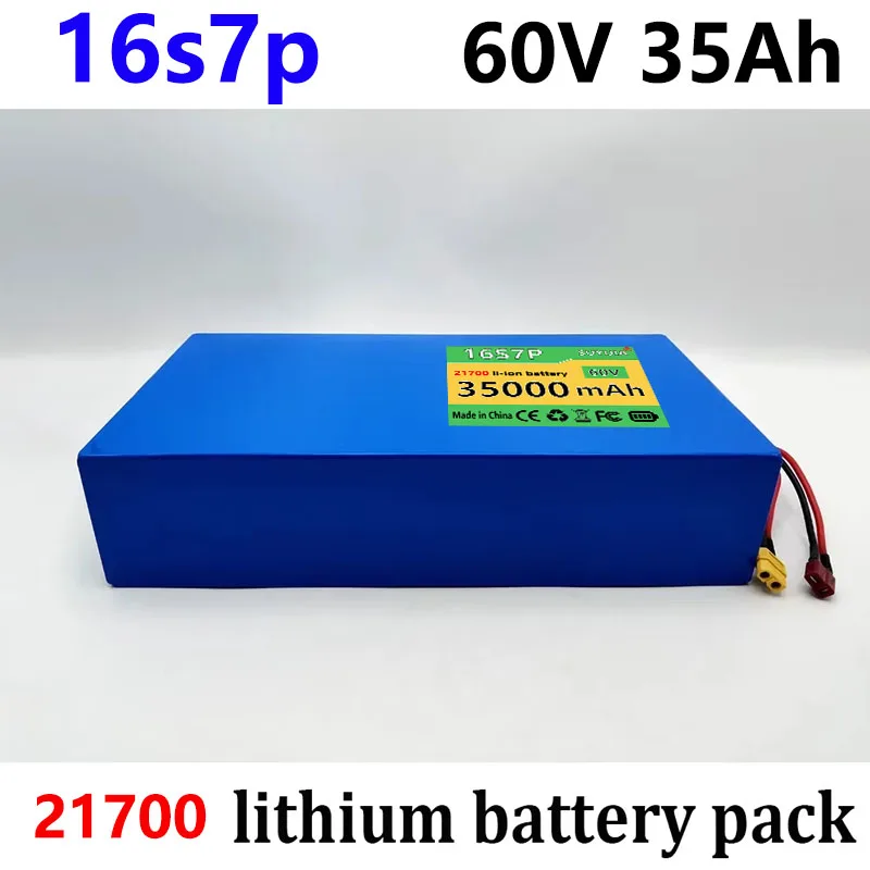 High Capacity New 60V 35Ah 21700 Lithium Battery Pack 16S 7P 0-3000W Battery High Power+5A Charger