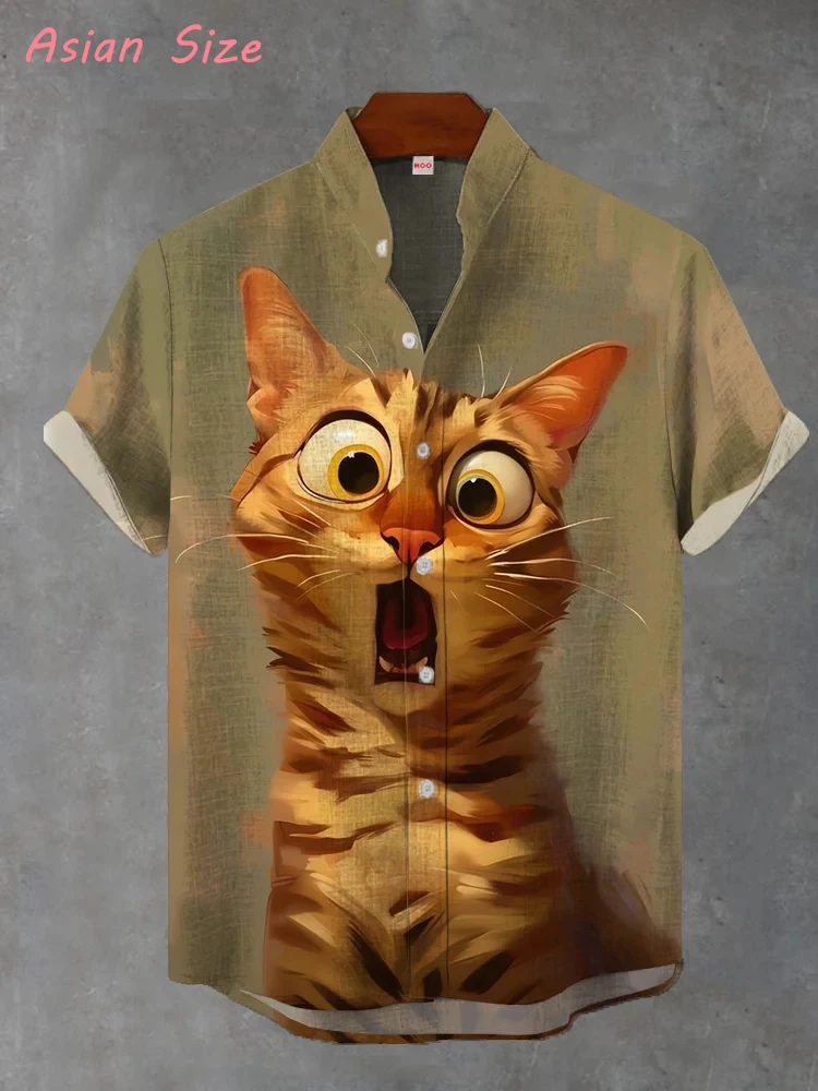 

Летняя модная рубашка 2026 с принтом мультяшных животных, новая повседневная гавайская рубашка с отложным воротником и коротким рукавом, мужская рубашка с графическим принтом козла и акулы