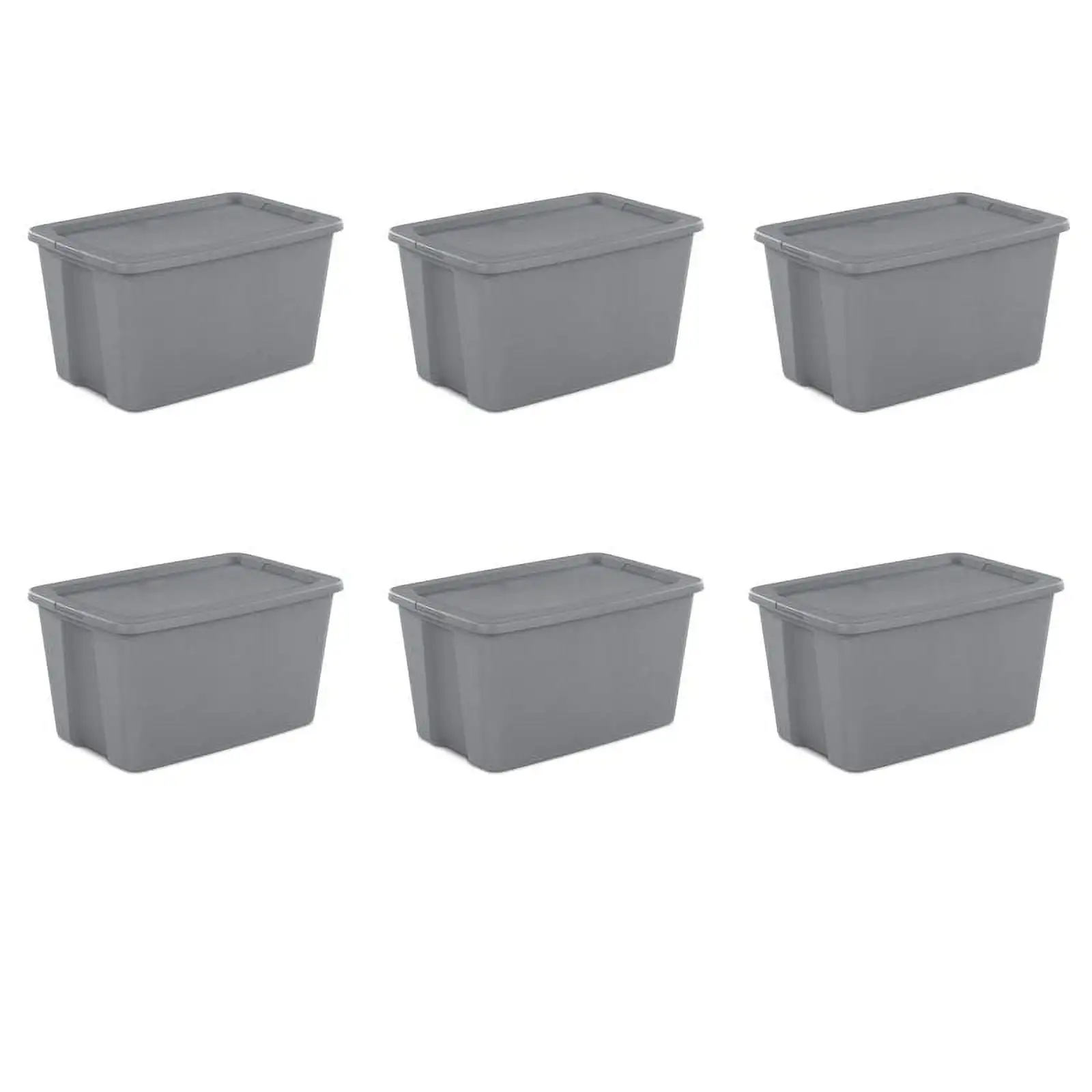 30 Gallon Storage Bin with lid, Plastic Storage Container, Gray, Pack of 6