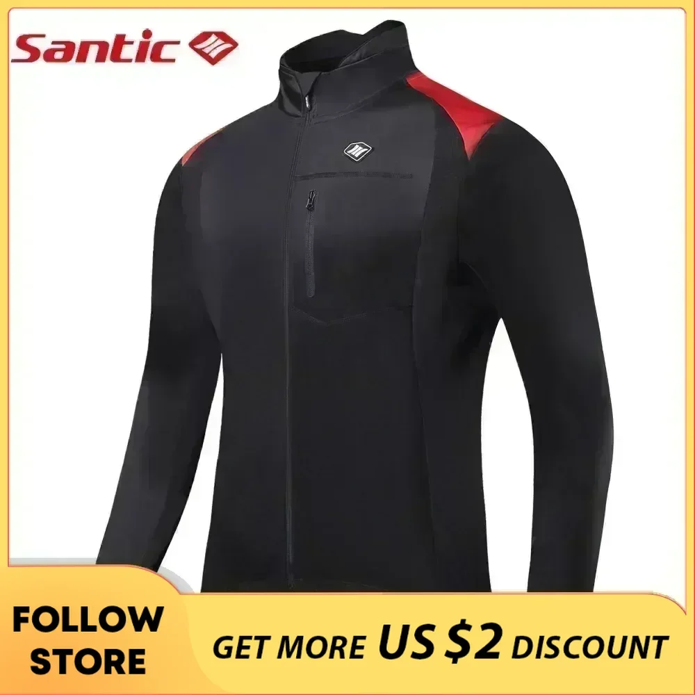 Santic Winter Cycling Jackets for Men Windproof Fleece Thermal Warm UP Bicycle Long Sleeve Sport Coat Bike Jersey Riding Clothes