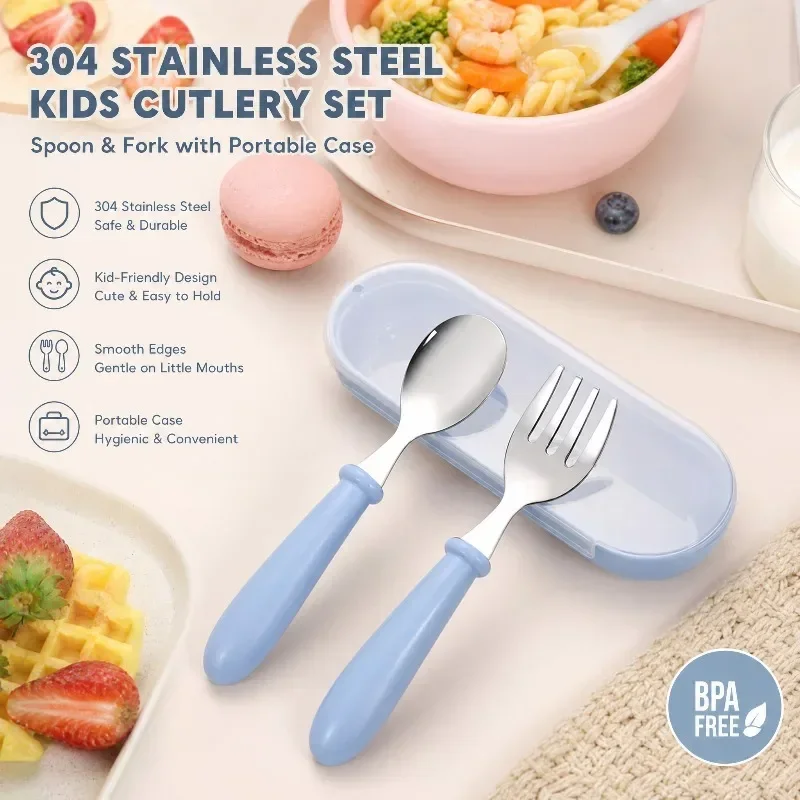 304 Stainless Steel Kids Utensil Set Cartoon Fork Spoon Box Cute Pattern Birthday Gift Toddler Dinnerware