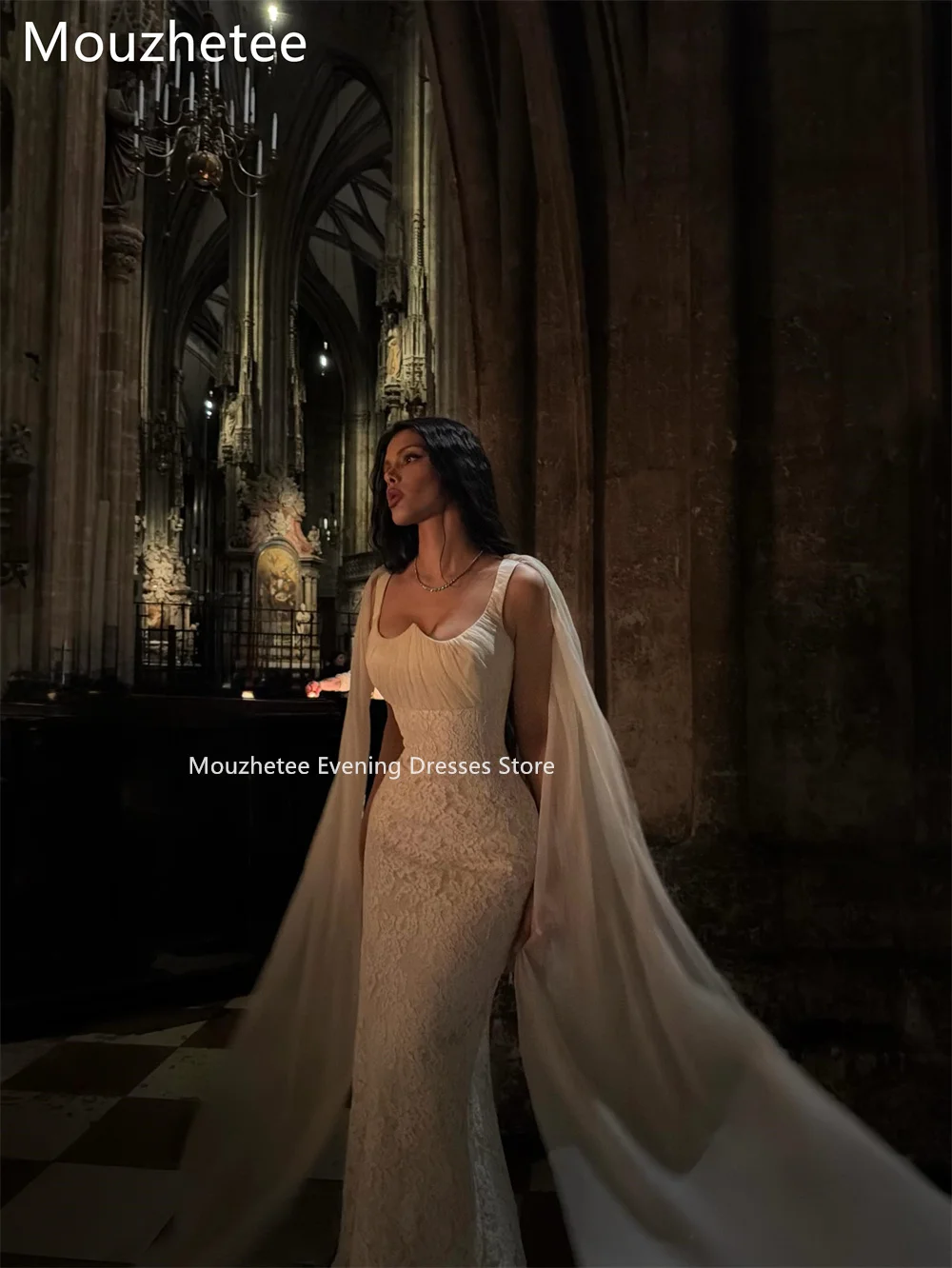 Mouzhetee Mermaid Elegant Mermaid Pleat Lace Wedding Dresses Simple Sleeveless Brides Gown Custom Made 2026