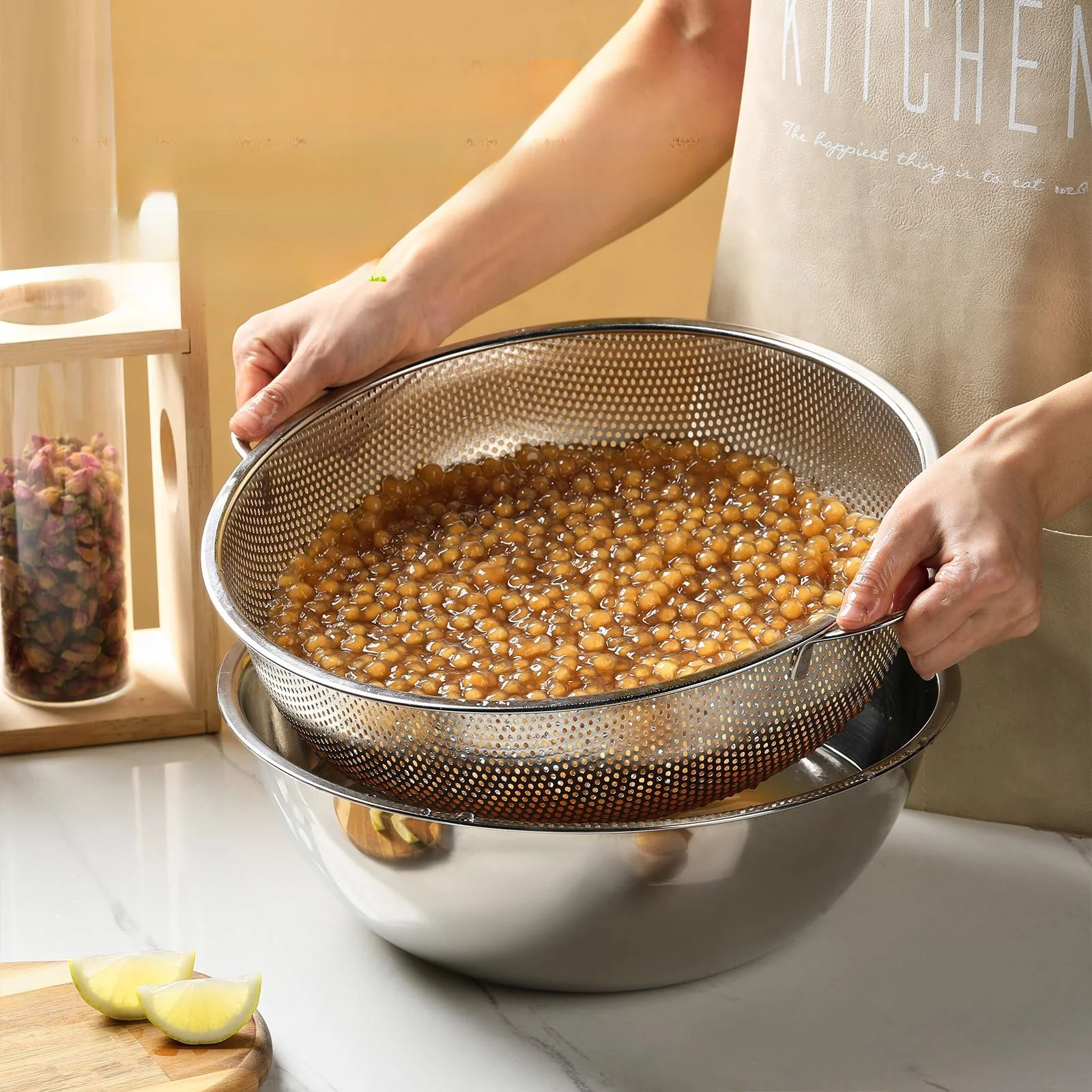 

Stainless Steel Drain Basket Sink Vegetable Washing Basin Pearl Cleaning Filter Kitchen Sink Home And Commercial Use