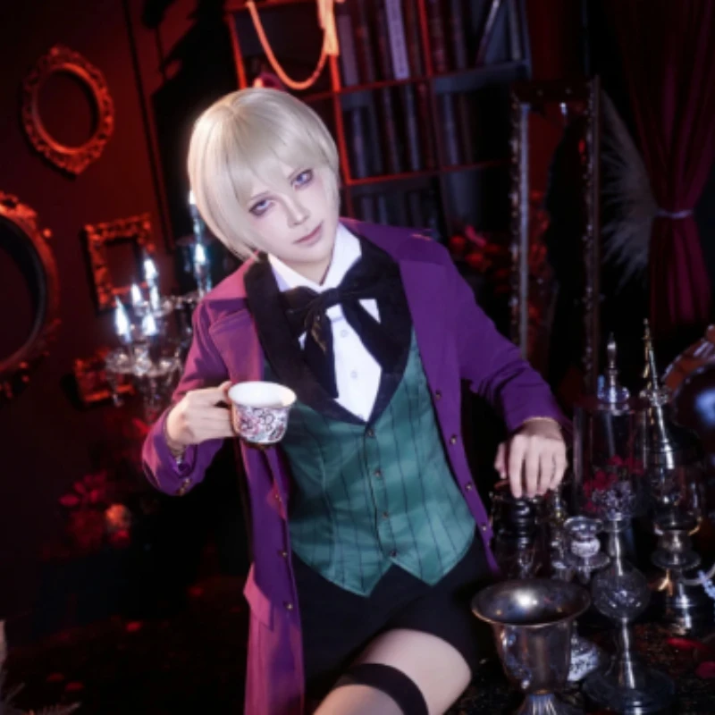 Earl Alois Trancy Cosplay Costume Black Butler II Plum Purple Frock Coat Green Vest Full Set for Men Halloween Party