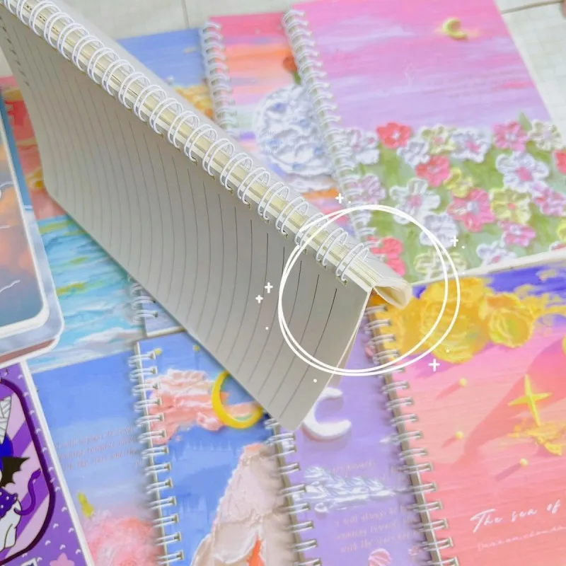 Cute Spiral Notebook A5 Students Exercise Book 60 Sheets Oil Painting Cover Kawaii Planner Notepad School Supplies Stationery