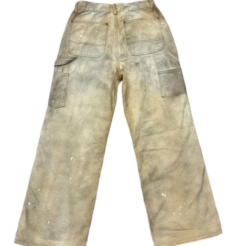 Waste Soil Style Dirty Wash Rivet Dirty Dyed Double-Knee Logging Pants Dirtyfit Straight Loose Splash-Ink Worn Jeans