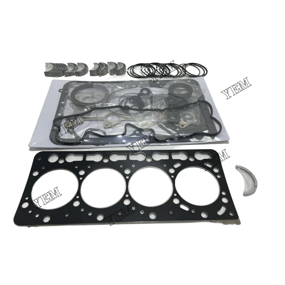 New V3600 Overhaul Re-Ring Kit For Kubota Excavator Loader Tractor Diesel Engine Piston Ring Bearing Full Gasket Set