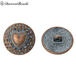 30pcs 18mm Shank Button Metal Buttons Round Antique Copper Color Heart Carved Spray Painted Blue Buttons DIY Sewing Accessories