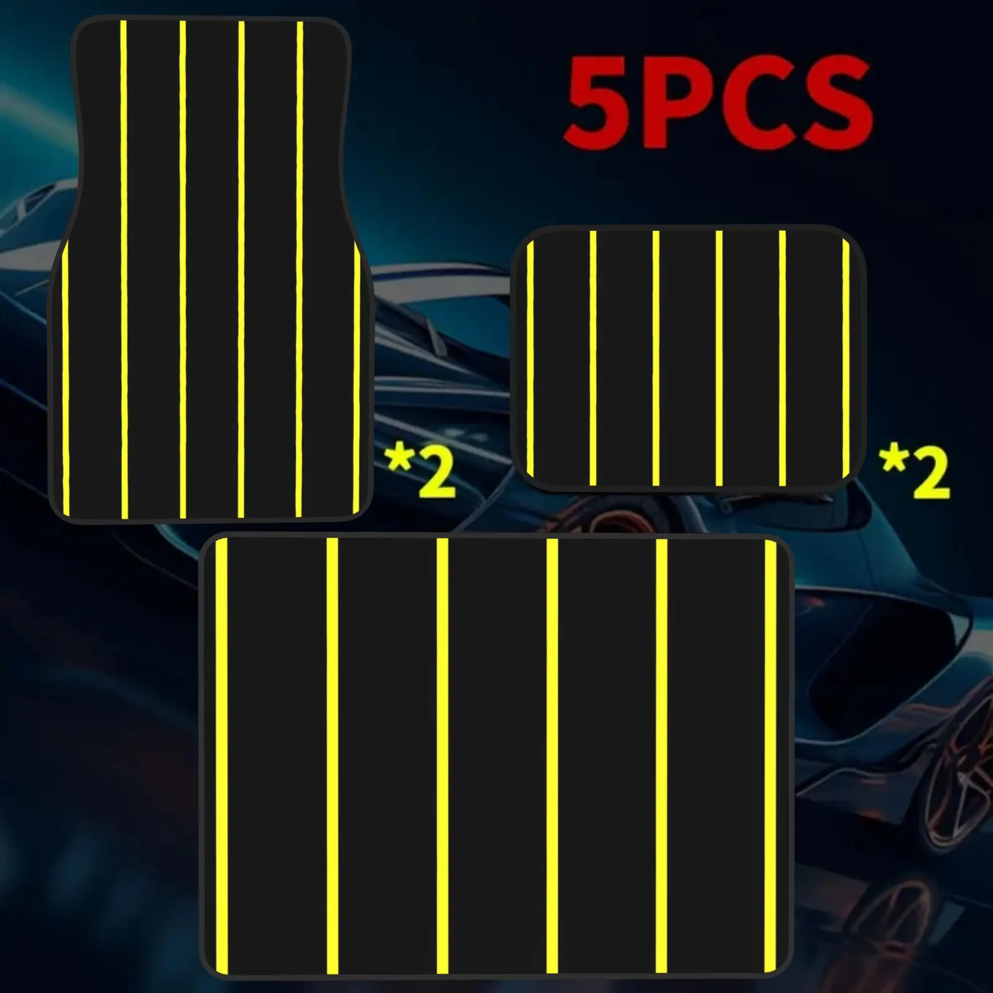 2D Plane 5pcs Sporty Vertical Stripe Print Car Floor Mat | Trunk Liner -5pcs Set (including 4 Floor Mats And 1 Trunk Liner) With