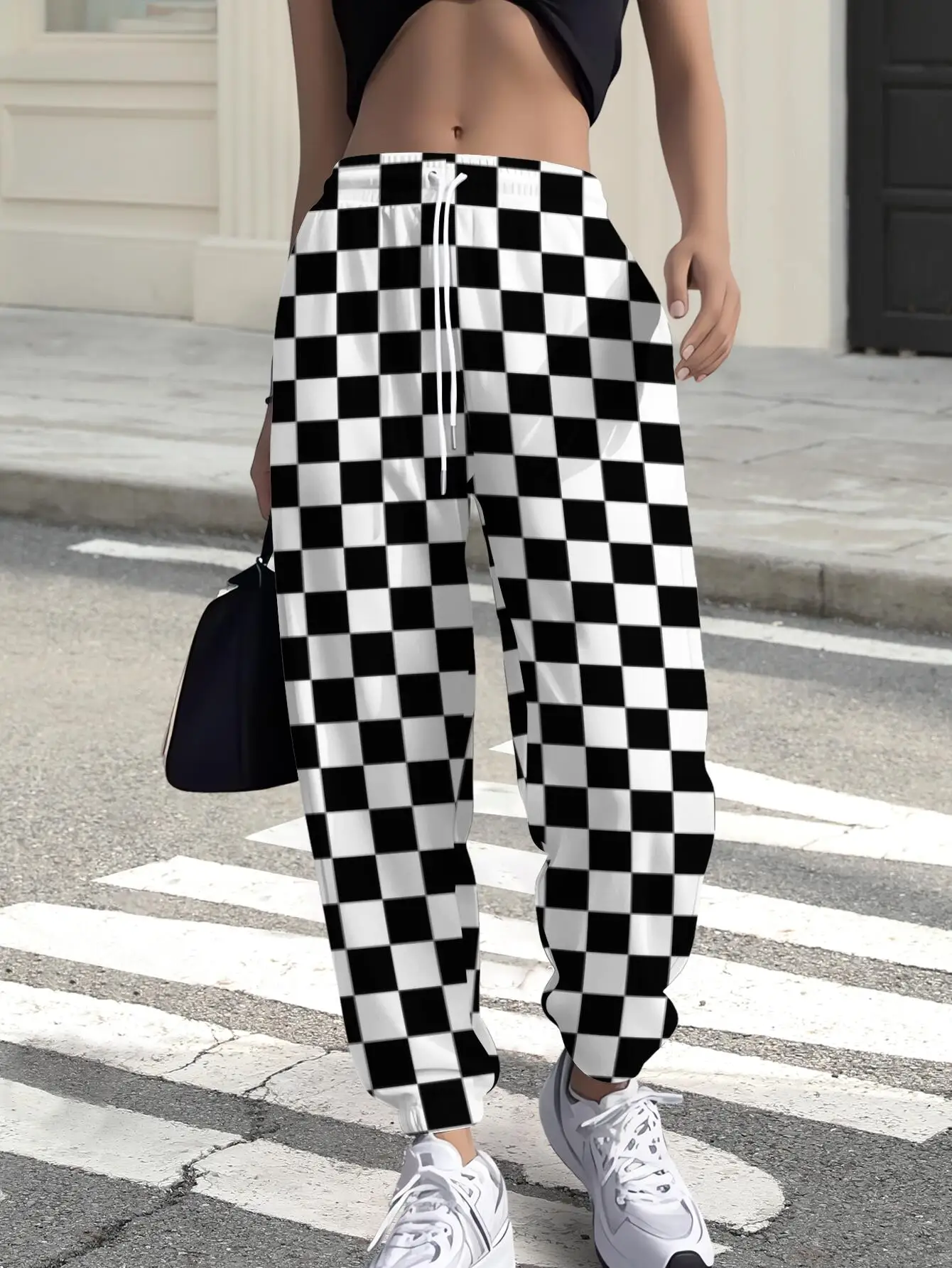 New Arrivals Iconic Checkerboard Print Jogger Pants Unisex Tapered Cuffed Sweatpants Casual Pants for Streetwear Daily Outfit