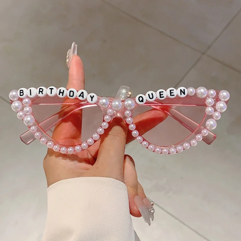KAMMPT Cat Eye Design Gift Shades Shiny Pearl Decor Pink Present Glasses for Women's Birthday Party Favor Ladies Props Frame — zdjęcie 5