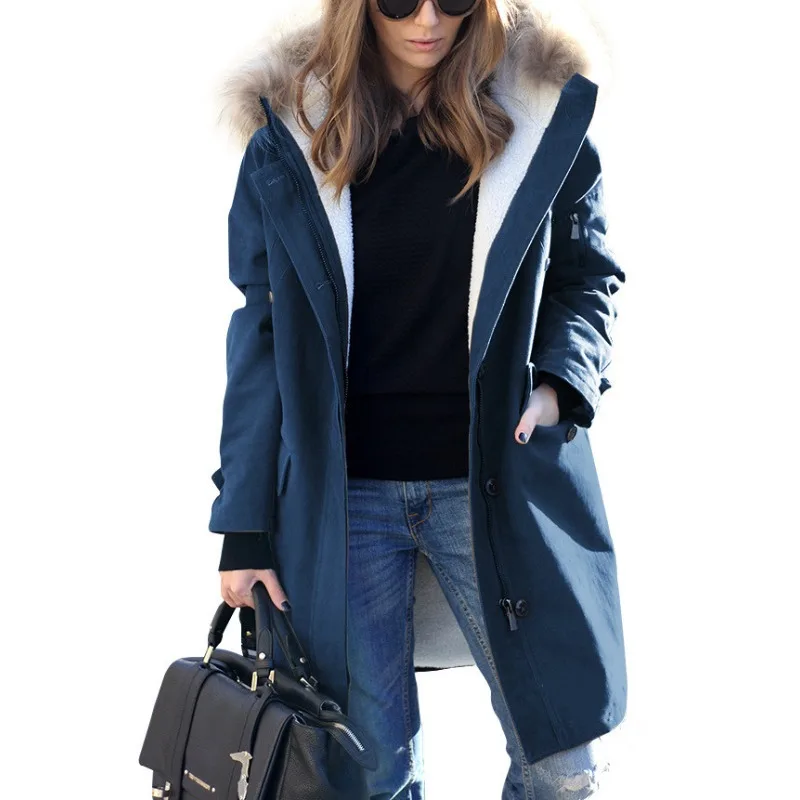 

2025 Autumn and Winter Hooded Fur Collar Women's Coat Long
