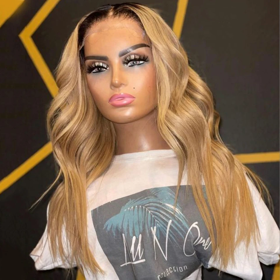 

Body Wave Ombre Blonde Wig Human Hair Lace Part Wigs For Women 1B 27 Colored Wig 13x4X1 Lace Part Wig 180 Density Clearance Sale