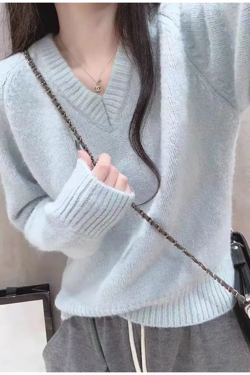 Merino 100% Wool Women's V-neck Hoodie Thickened Autumn/Winter Casual Fashion Cashmere Knitted Sweater