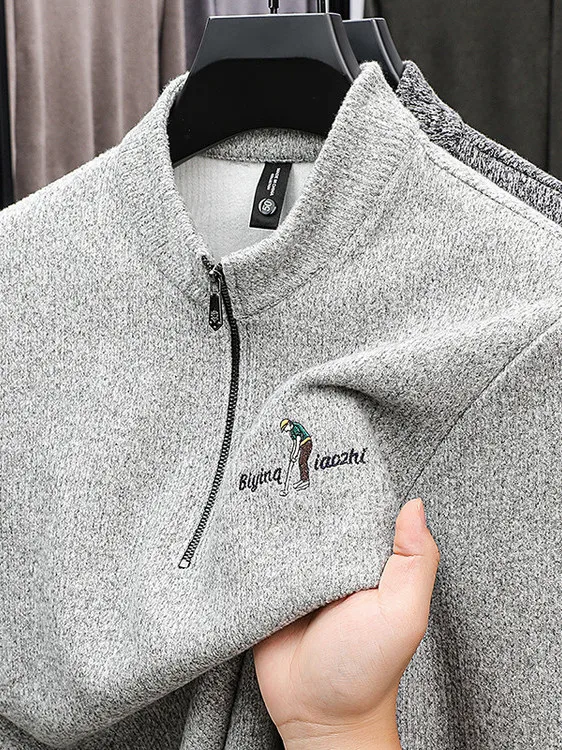 

Мужской вязаный свитер Thiened на молнии с высоким воротником, хлопковая полоска, теплая верхняя одежда, модная городская длинная све