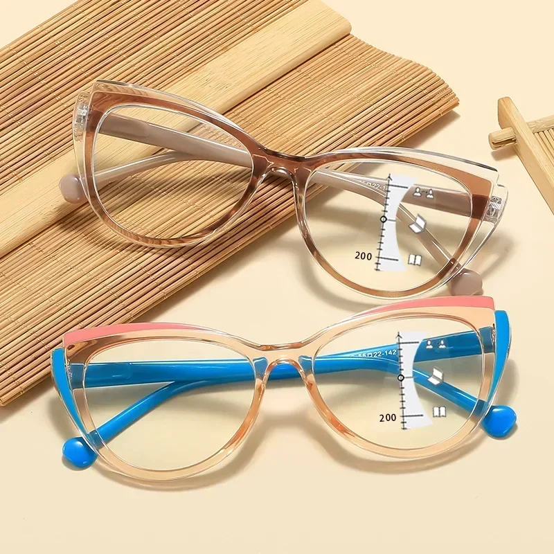 Men Women Vintage Multifocal Reading Glasses Unisex High Definition Progressive Glasses Stylish Cat Eye Presbyopia Eyewear