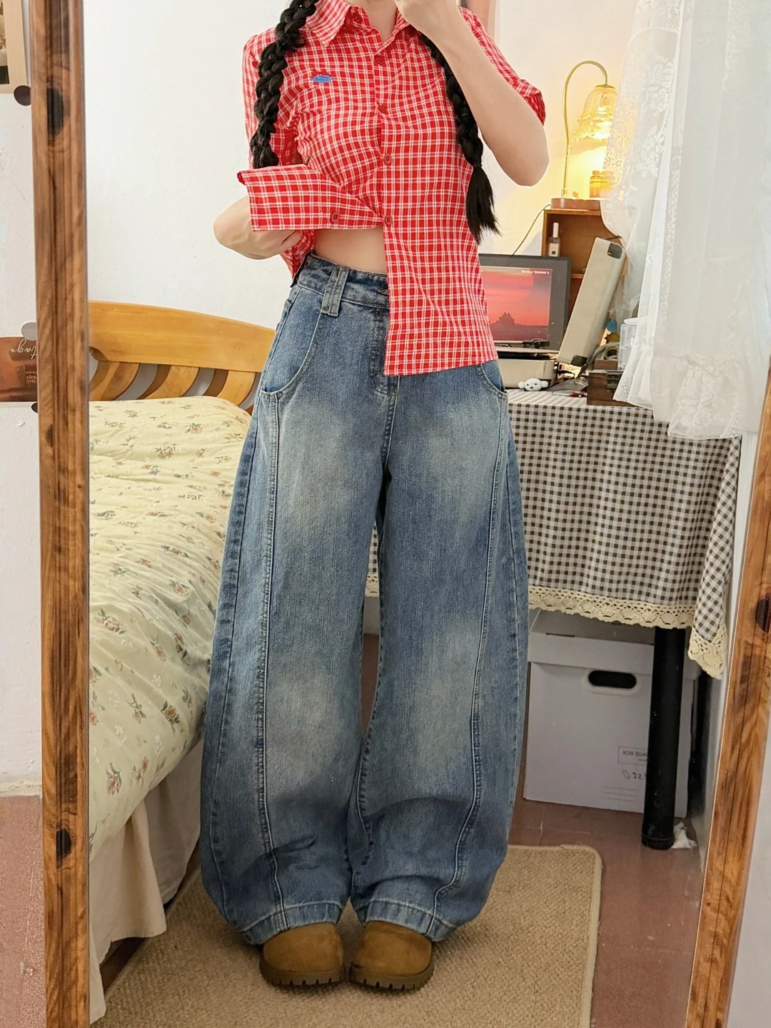 Retro High Waist Loose Wide Leg Jeans Women's Summer New plus Size Slimming Small Stature Knife  Pants Commute Style