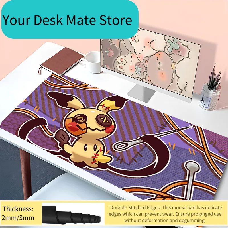 

Большой игровой коврик для мыши P-Mimikyu, коврик для компьютера с закрытыми краями, коврик для клавиатуры, стильный, нескользящий, для девочек