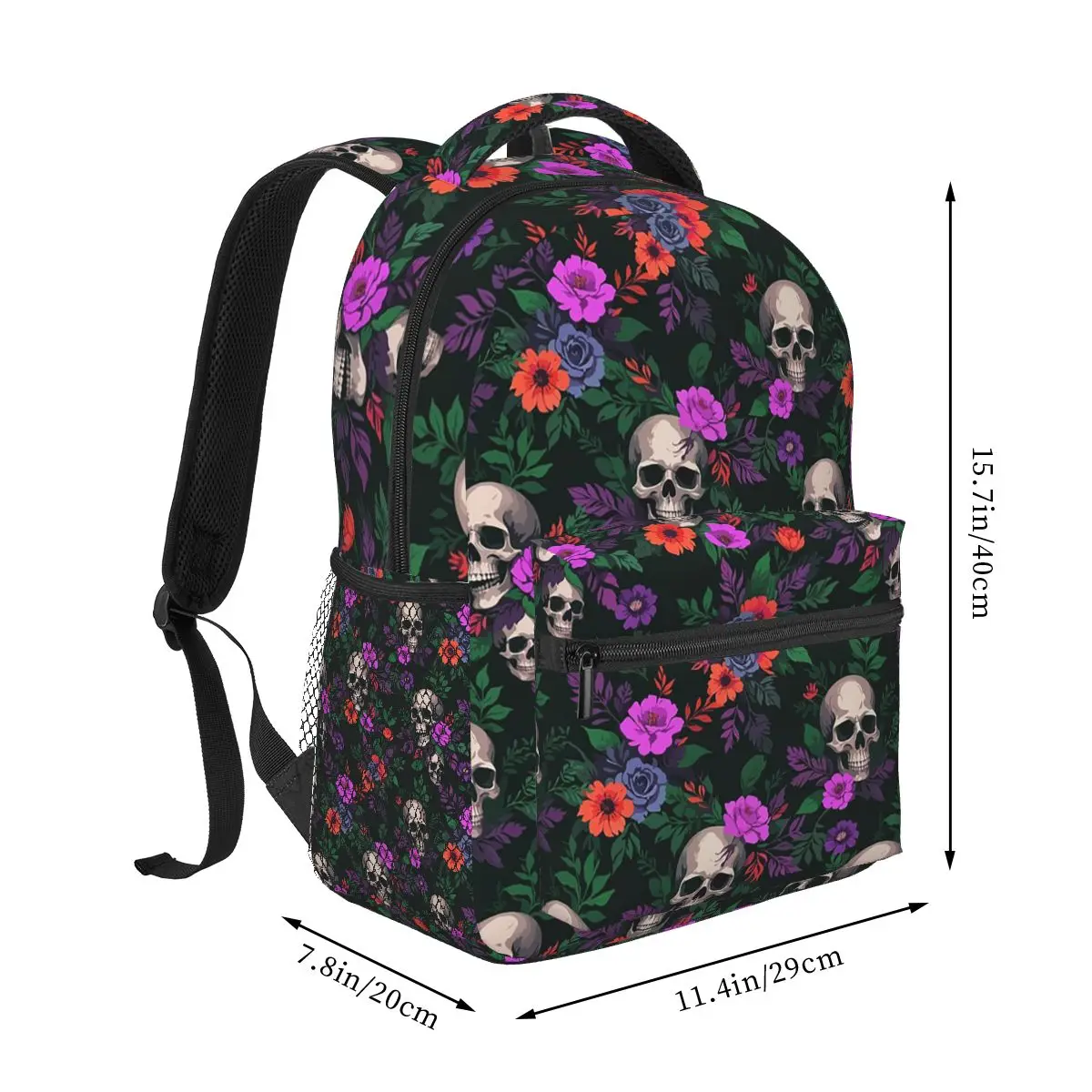 Gothic Floral Skull Pattern Student Backpack School Bag Hiking Travel Daypack for Men Women Fashion Bookbag Shoulder Bags