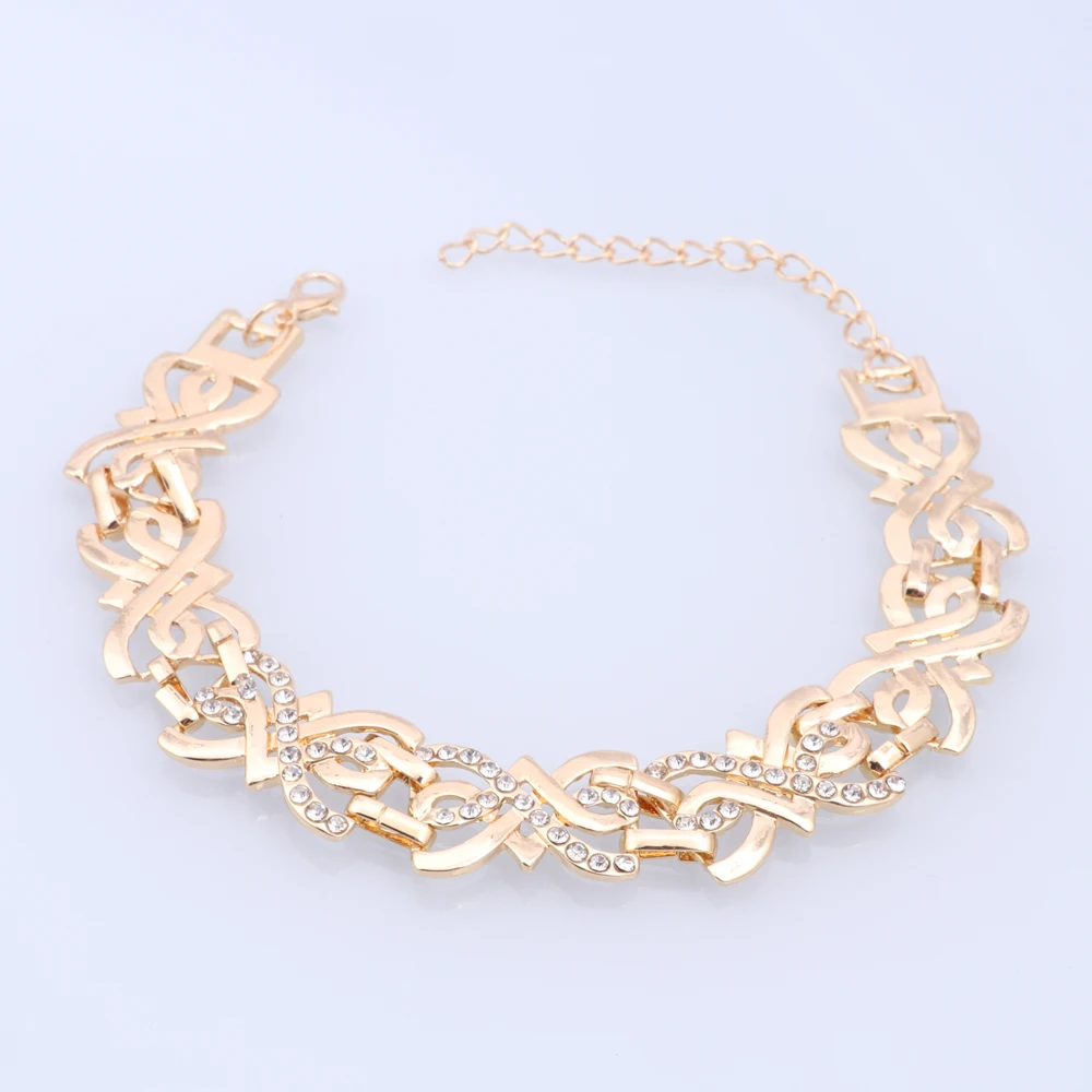 Elegant Gold Color Women Jewelry Sets Necklace Earrings Bracelet Rings Sets  Dubai Wedding Banquet Party Gifts