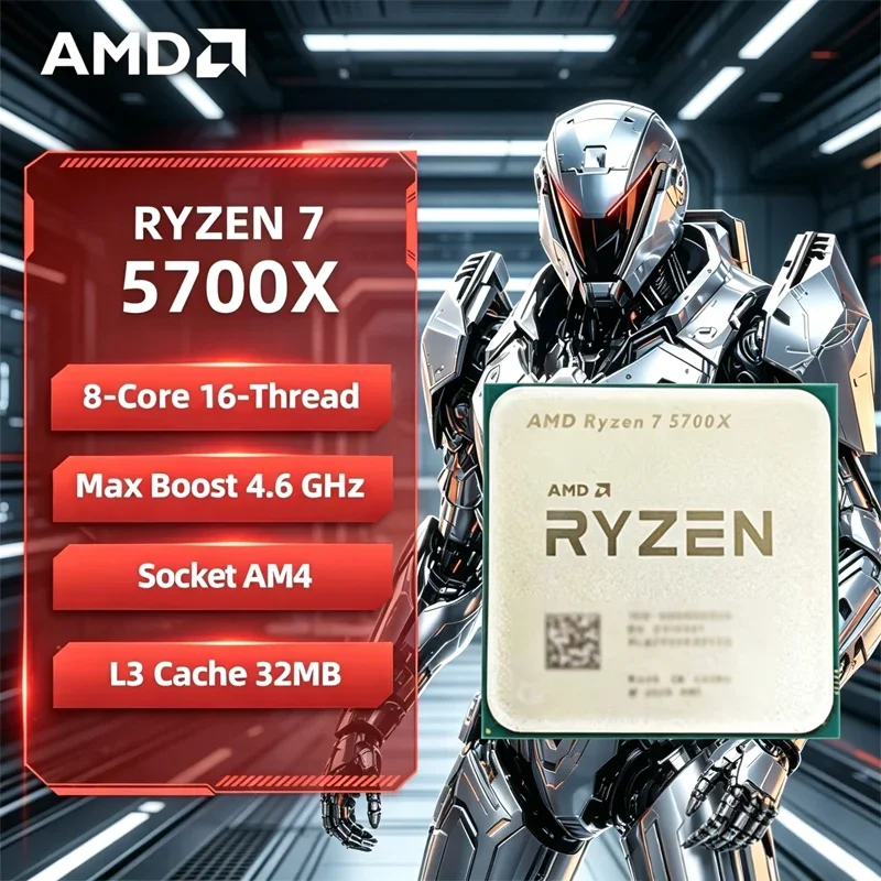 Procesador AMD Ryzen 7 5700X, CPU AMD R7 5700X de 8 Núcleos y 16 Subprocesos, 4.6GHz Desbloqueado, Socket AM4, para Juegos, Sin Embalaje