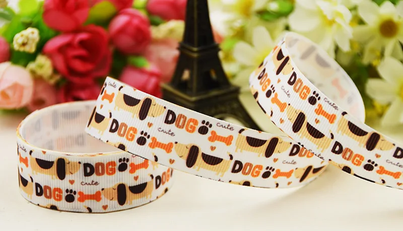 22mm 25mm 38mm 75mm Dog Cartoon printed Grosgrain Ribbon party decoration 10 Yards X-05080