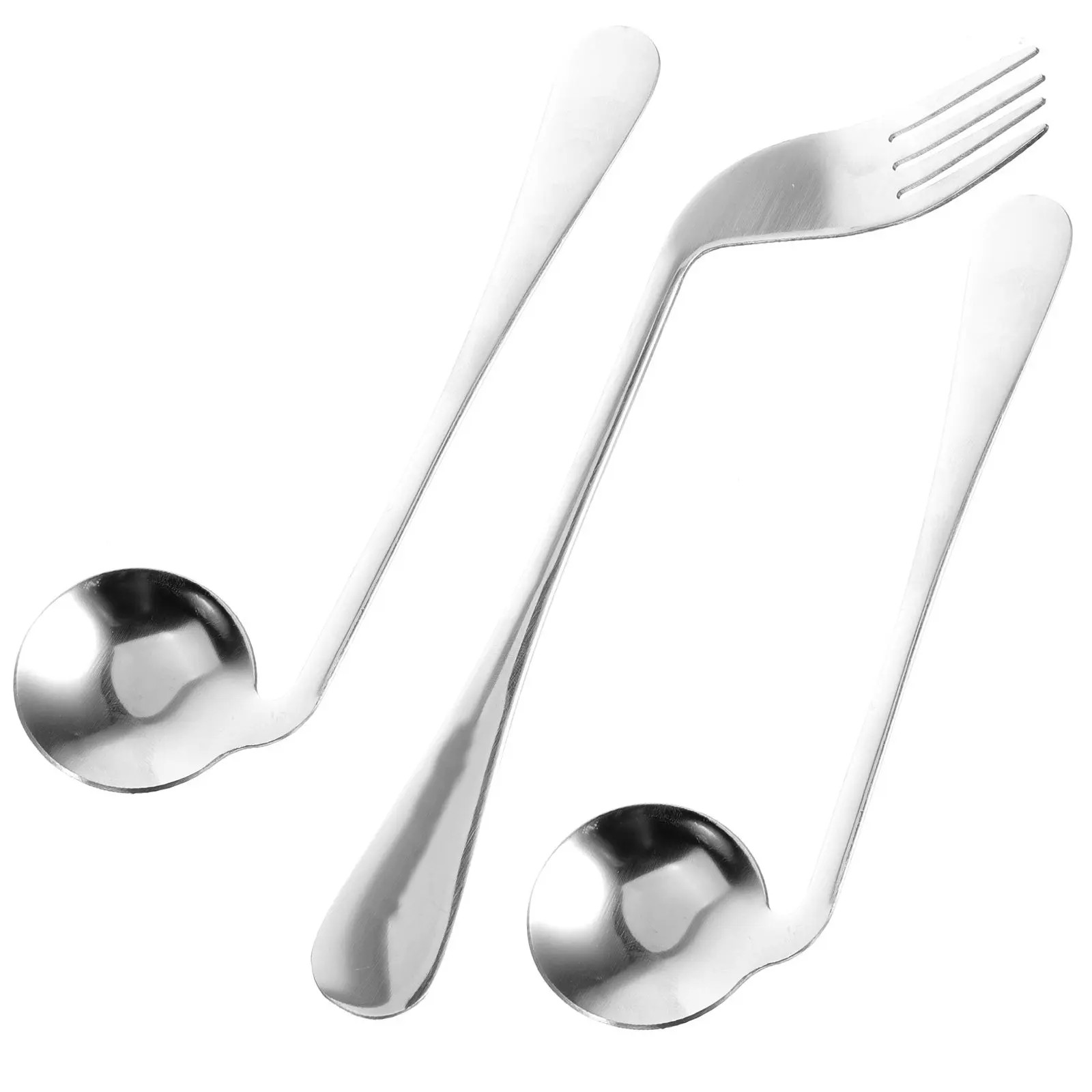 

1 set 1 Set Elderly Fork Stainless Steel Durable Lightweight Easy Hold Self Feeding For Patients Old People Curved Utensils Aid