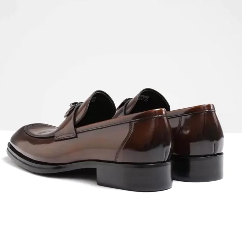 High-end First-layer Cowhide Sheepskin Lining One-step Business Casual Leather Shoes Men Italian Square-toe Dress Loafers