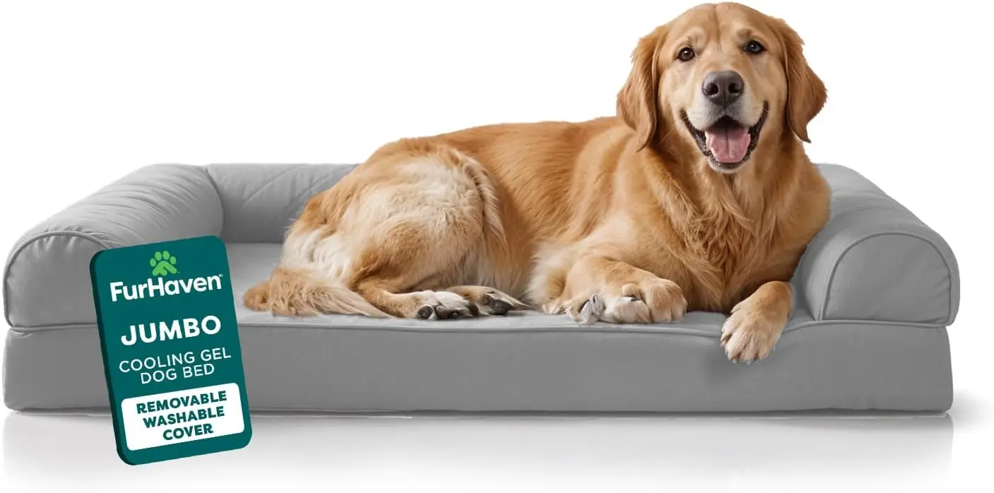 

Cooling Gel Dog Bed for Large Dogs, L-Shaped Chaise with Cool Gel-Top Foam with a Solid Orthopedic Foam Base for Joint