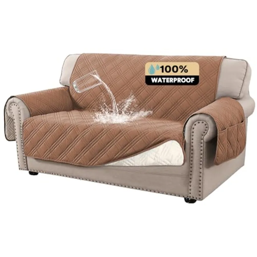 

100% водонепроницаемые чехлы для дивана с 2 подушками, водонепроницаемые и моющиеся чехлы-накидки с боковым карманом, защита для мебели с E-защитой