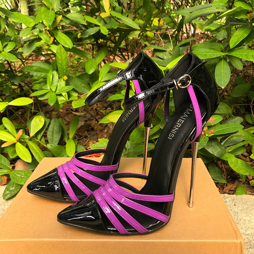 16cm Extreme Thin High Heels Women Purple Ankle Strap Stilettos Pumps Sexy Fetish Model SM Man Party Unisex Shoes Crossdresser