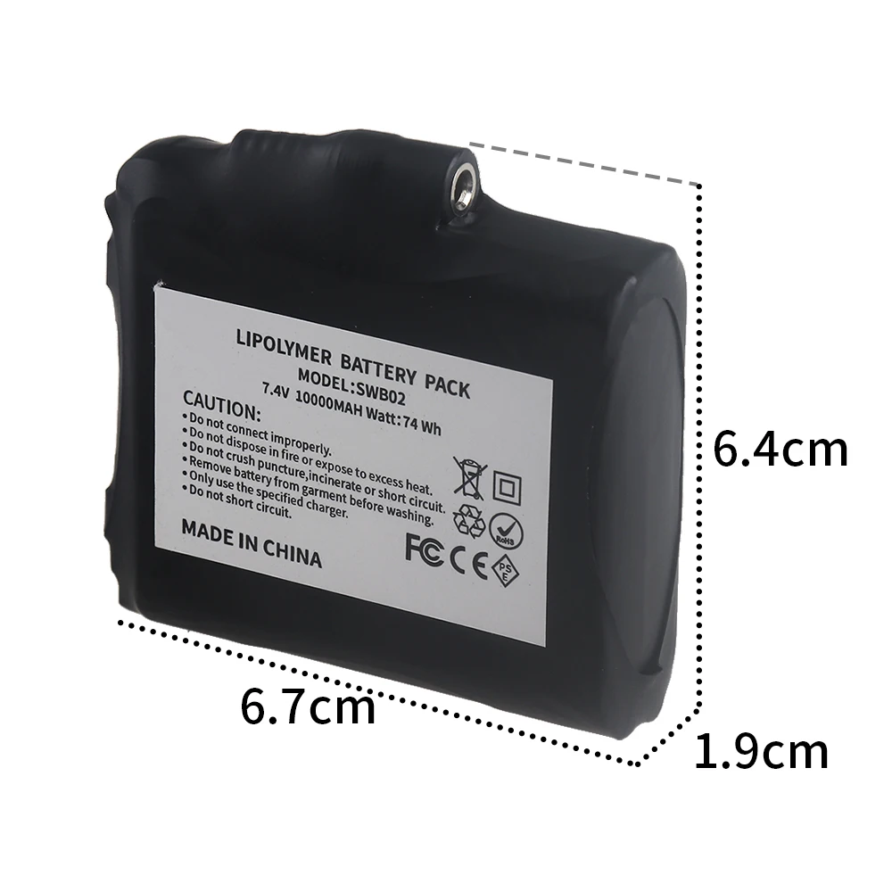 7.4V 10000mAh rechargeable lithium polymer battery for heating gloves, socks, heated jackets, vests, and electric gloves
