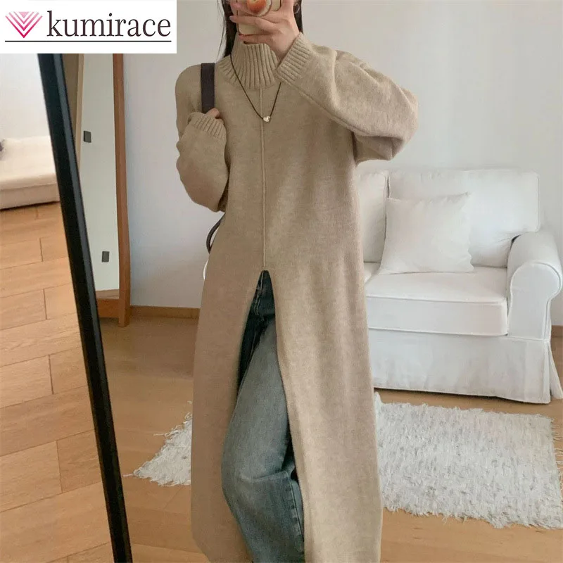 

Autumn/Winter Korean Split Long Knitted Bottom Dress for Women, Loose and Slimming, Paired with a Coat and a Woolen Skirt Dress