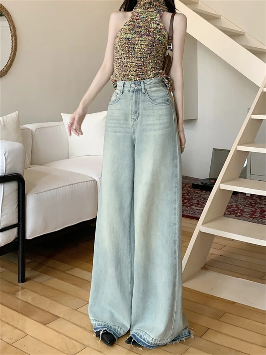 Alien Kitty 2023 Summer Wide Leg Jeans Daily Loose Women All Match New OL Denim Chic Casual Office Lady Streetwear Pants