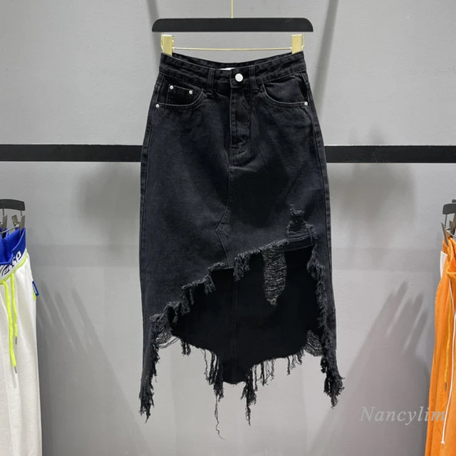 New look black ripped denim skirt best sale