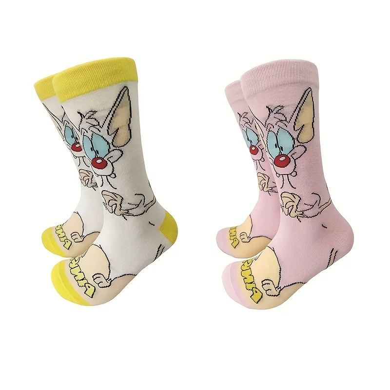 

2 Pairs of Novel and Quirky Anime Pattern Women's Long Stockings For Outdoor Wear Casual and Comfortable Sports Socks