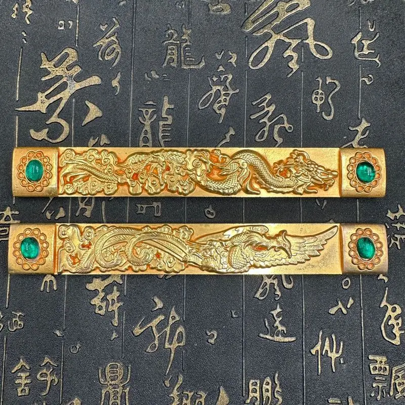 Dragon and Phoenix Gemstone Relief Ruler Ornament