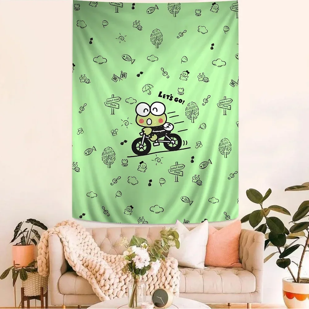 Niedliche Kero Keroppi Cartoon Tapisserie böhmische Wandteppiche Mandala Wandbehang Blätter