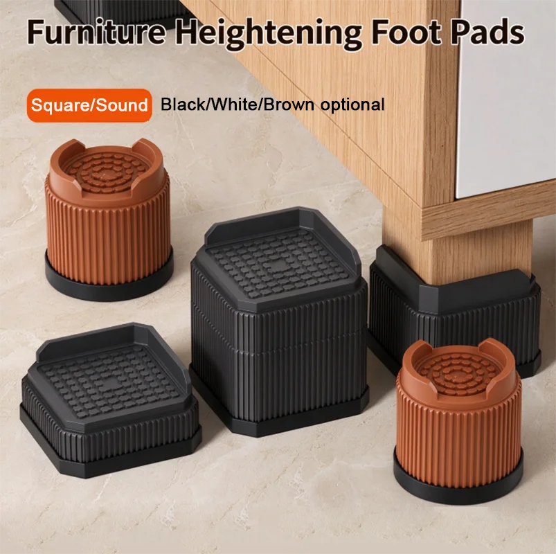 4Pcs Furniture Heightening Pads Square/Round Foot Pad Home-Use Stackable Risers Quiet & Moisture-Proof for Table/Chair/Bed Legs