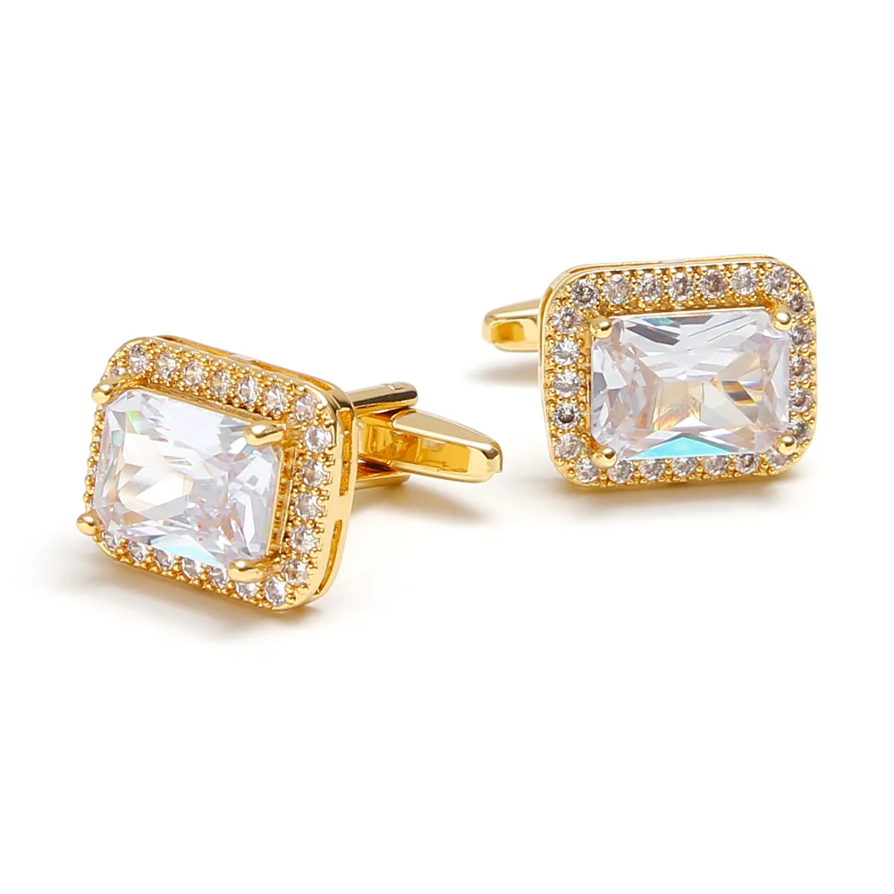 Golden Square Diamond Studded Large Crystal Cufflinks Men's High-end Business Dinner Dress Shirt Cuff Buckle Formal Accessories